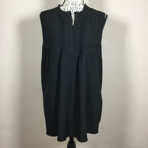 Sleeveless soft black long tunic top button and pleat detail floaty flowy sz XXL